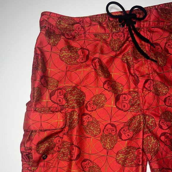 Ambiguous Red board shorts swim trunks Bearded Man Design men’s small - Picture 4 of 15